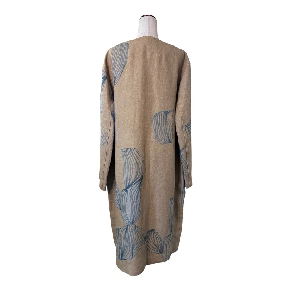 NWOT Lafayette 148 100% Linen Jacket 2XL Blue Khaki Brown $1,498 Leather Straps - Picture 4 of 9